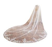 EllieWely 1 T Cathedral Length Floral Lace Wedding Bridal Veil Cape With Brooch F03, Ivory, 3 M *3 M (118 inch)