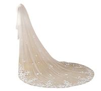 EllieWely Long 2 Tier Lace Wedding Bridal Veil With Metal Comb F02, Ivory, Chapel length 90"