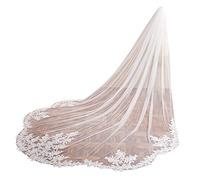 EllieWely Long Cathedral Length 1 Tier Lace Wedding Bridal Veil Wedding Accessories Bride Accessories F17, White, 3M*3M (118 inch)
