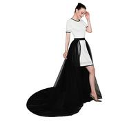 EllieWely Overskirt Short Front Long Back Party Tutu Tulle Skirt R05, Black, XL-XXL