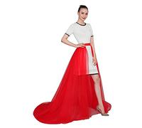 EllieWely Overskirt Short Front Long Back Party Tutu Tulle Skirt R05, Red, XL-XXL