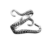 ellifam Octopus Ring | Tentacle Open Adjustable Vintage Ring Octopus Sea Monster Squid Kraken Punk Antique Ring Retro, Pirate Ring, Biker goth, animal ring, Aqua, snake