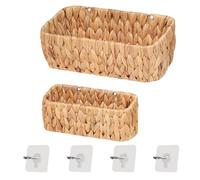 Ellinia Woven Hanging Wall Baskets for Storage, Water Hyacinth Bathroom Wall Mount Organizer, Wicker Wall Baskets Decor for Letters and Mail, Food Storage Basket, Toilet Tank Basket, Set of 2