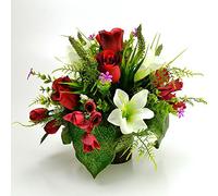Elliot Artificial Flower Graveside Red Rose & White Lily Cemetery Grave Memorial