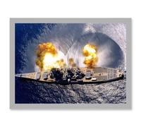 Elliot US Navy USS Iowa Battleship Fires Broadside BB-61 Photo Artwork Framed Wall Art Print A4 Artery8 Light Grey One Size