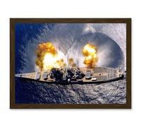 Elliot US Navy USS Iowa Battleship Fires Broadside BB-61 Photo Artwork Framed Wall Art Print A4 Artery8 Brown One Size