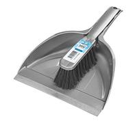 Elliott Dustpan and Brush Set, Durable Plastic Pan with Rubber Lip for easy pick up, Soft Nylon Fibres Ideal for Indoor Cleaning including Carpets, BPA Free in a Silver Colour