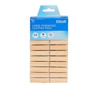 Elliott Extra Large Pinewood Clothes Pegs, 24 Pack with Coil Spring to Give a Firm Hold, Contoured Shape to Prevent Marking Clothes, Ideal for Hanging All Laundry Types and Ideal for Crafting