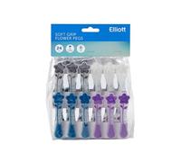 Elliott Extra Strong, Soft Grip, Mini Flower Pegs, 24 Pack, Assorted Colours, BPA Free Laundry Pegs, Everyday Essential Item