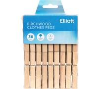 Elliott Hardwood Clothes Pegs 36 Pack Strong Grip Wooden Pegs with Metal Spring