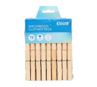 Elliott Hardwood Clothes Pegs with Metal Coil Spring for Firm Grip, Contoured to Prevent Leaving Marks on Clothing, This Pack Include 72 Pegs Ideal for Outdoor and Indoor Use