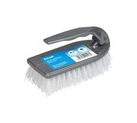 Elliott Iron Shaped Scrubbing Brush with Curved Grip Handle, Durable hard synthetic plastic fibres, Ergonomic shape ideal for deep cleaning, BPA free in a Silver colour