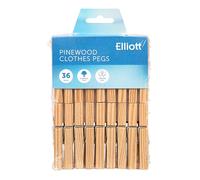 Elliott Traditional Pinewood Clothes Pegs with Contoured Design to Prevent Marking Clothes and Metal Coil Spring for Firm Grip, This Pack Include 36 Pegs Ideal For Outdoor and Indoor Use
