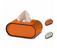Ellipse Leather Tissue Box,Leather Tissue Box Cover,Scratch-Resistant Tissue Box Cover Rectangular,Oval Tissue Box Holder for Car/Living Room/Bedroom/Bathroom/Office, Orange