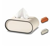 Ellipse Leather Tissue Box,Leather Tissue Box Cover,Scratch-Resistant Tissue Box Cover Rectangular,Oval Tissue Box Holder for Car/Living Room/Bedroom/Bathroom/Office, White