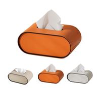 Ellipse Leather Tissue Box, Luxury Leather Printed Tissue Box, Waterproof, Durable Organizer for Living Room, Bedroom, Bathroom (Orange,Oval)