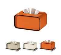 Ellipse Leather Tissue Box, Luxury Leather Printed Tissue Box, Waterproof, Durable Organizer for Living Room, Bedroom, Bathroom (Orange,Rectangular)