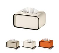 Ellipse Leather Tissue Box, Luxury Leather Printed Tissue Box, Waterproof, Durable Organizer for Living Room, Bedroom, Bathroom (White,Rectangular)