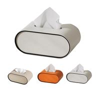 Ellipse Leather Tissue Box, Luxury Leather Printed Tissue Box, Waterproof, Durable Organizer for Living Room, Bedroom, Bathroom (White,Oval)