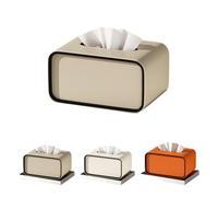 Ellipse Leather Tissue Box, Luxury Leather Printed Tissue Box, Waterproof, Durable Organizer for Living Room, Bedroom, Bathroom (Milk tea color,Rectangular)