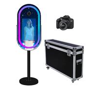 Elliptical Mirror, LED Selfie Frame, 21.5 Inch Touch Screen, Magic Mirror Booth Machine for Parties, Events, Weddings with RGB Light (Black, Photo Booth + Camera)