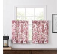 Ellis Curtain Victoria Park Toile 68-Inch-by-30 Inch Tailored Tier Curtains, Red