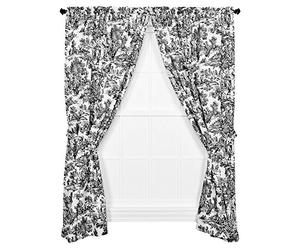 Ellis Curtain Victoria Park Toile 68-Inch-by-63 Inch Tailored Panel Pair with Tiebacks, Black