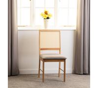 Seconique Ellis Pair Of Chairs In Oak Effect With Rattan Back And Grey Fabric