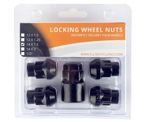 Ellis Excellence Set of 4 Black Alloy Wheel Locking Nuts, M14 x 1.5