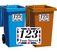 Ellis Graphix 4 x Union Jack Personalised Recycling Waste Wheelie Bin Vinyl Stickers House Number Street Address