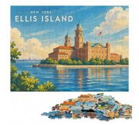 Ellis Island New York Challenging Wooden Puzzle, Adults, 1000 Pieces | Thoughtful Christmas gift for adults with quiet evening activity in spare time.
