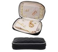 Ellis James Designs Travel Jewellery Organiser Case - Elegant Bag with Quilted Exterior and Padded for Protection - Keeps Your Earrings, Necklaces and Other Treasures Neat and Secure - Black