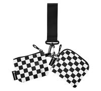 ElliTarr Dual Pouch Wristlet for Women Coin Purse Small Wallet with Zipper Portable Change Purse Mini Coin Pouch Holder Purple Plaid, Checkered Black and White, Fashion
