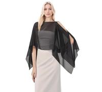 Ellives Women Chiffon Cape Shawls - Lightweight and Soft Cape Shawl Poncho for Women, Suitable for Weddings, Balls, Parties, and Many Other Occasions Black
