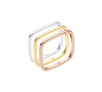 ElliWomen's 925 Sterling Silver Geo Square Tricolor Ring, Size Q