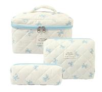 [Ellniges] 3-Piece Quilted Makeup Bag Set Soft Padded Cosmetic Organiser | Three versatile sizes; Soft diamond-quilted padding; Smooth zipper closure; Lightweight travel organiser