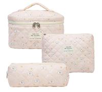 [Ellniges] 3-Piece Quilted Makeup Bag Set Soft Padded Cosmetic Organiser | Three versatile sizes; Soft diamond-quilted padding; Smooth zipper closure; Lightweight travel organiser