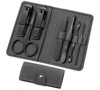 [Ellniges] 7-Piece Stainless Mens Nail Grooming Travel Kit | 7-piece grooming kit; Durable stainless steel tools; Compact PU leather snap case; Portable travel organiser