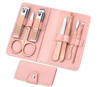 [Ellniges] 7-Piece Stainless Mens Nail Grooming Travel Kit | 7-piece grooming kit; Durable stainless steel tools; Compact PU leather snap case; Portable travel organiser