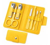 [Ellniges] 7-Piece Stainless Mens Nail Grooming Travel Kit | 7-piece grooming kit; Durable stainless steel tools; Compact PU leather snap case; Portable travel organiser
