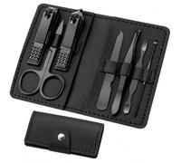 [Ellniges] 7-Piece Stainless Mens Nail Grooming Travel Kit | 7-piece grooming kit; Durable stainless steel tools; Compact PU leather snap case; Portable travel organiser