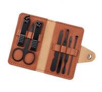 [Ellniges] 7-Piece Stainless Mens Nail Grooming Travel Kit | 7-piece grooming kit; Durable stainless steel tools; Compact PU leather snap case; Portable travel organiser