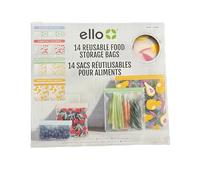 Ello 14 Reusable Produce Bags, Zipper Closure, Clear, Sealed Edges, Polypropylene (PP), Eco-Friendly, Seals Well, Easy to Clean, Resists Staining