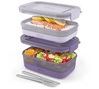 Ello 2-Pack Bento Box Lunch Stack Plastic Food Storage Container | Leak-Proof Locking Plastic Lids | Silicone Base | BPA-Free | Freezer Microwave and Dishwasher Safe | Wisteria