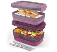 Ello 2-Pack Lunch Stack Plastic Food Storage Container Bento Box with Airtight, Leak-Proof Locking Plastic Lids and Silicone Base, BPA-Free, Freezer, Microwave, and Dishwasher Safe, Raspberry