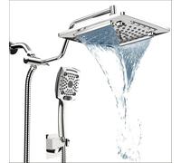 ELLO&ALLO Rain Shower Head with Handheld Spray, Rainfall Shower Head Combo with 60" Hose, Dual Showerhead Set with Adjustable Shower Extension Arm, Chrome