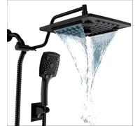 ELLO&ALLO Rain Shower Head with Handheld Spray, Rainfall Shower Head Combo with 60" Hose, Dual Showerhead Set with Adjustable Shower Extension Arm, Matte Black