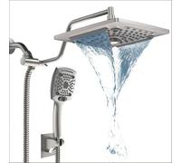 ELLO&ALLO Rain Shower Head with Handheld Spray, Rainfall Shower Head Combo with 60" Hose, Dual Showerhead Set with Adjustable Shower Extension Arm, Brushed Nickel