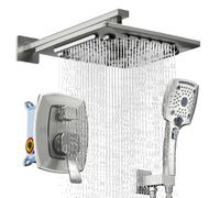 ELLO&ALLO Shower Faucet Set Mixing Valve and Trim Kit Brushed Nickel, Rainfall Waterfall Shower Head with Handheld Combo