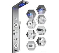 ELLO&ALLO Stainless Steel Shower Panel Tower System,LED Rainfall Waterfall Shower Head 6-Function Faucet Rain Massage System with Body Jets, Brushed Nickel